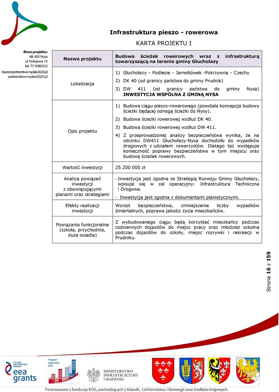 odnogą ścieżki do Nysy). 2) Budowa ścieżki rowerowej wzdłuż DK 40. Wartość funkcjonalne (szkoła, przychodnia, duże osiedla) 3) Budowa ścieżki rowerowej wzdłuż DW 411.