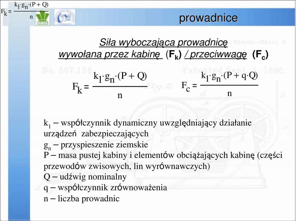 urządzeń zabezpieczających g n przyspieszenie ziemskie P masa pustej kabiny i elementów obciążających kabinę