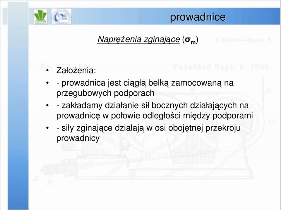 sił bocznych działających na prowadnicę w połowie odległości między