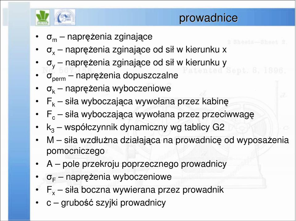 przeciwwagę k 3 współczynnik dynamiczny wg tablicy G2 M siła wzdłużna działająca na prowadnicę od wyposażenia pomocniczego A pole