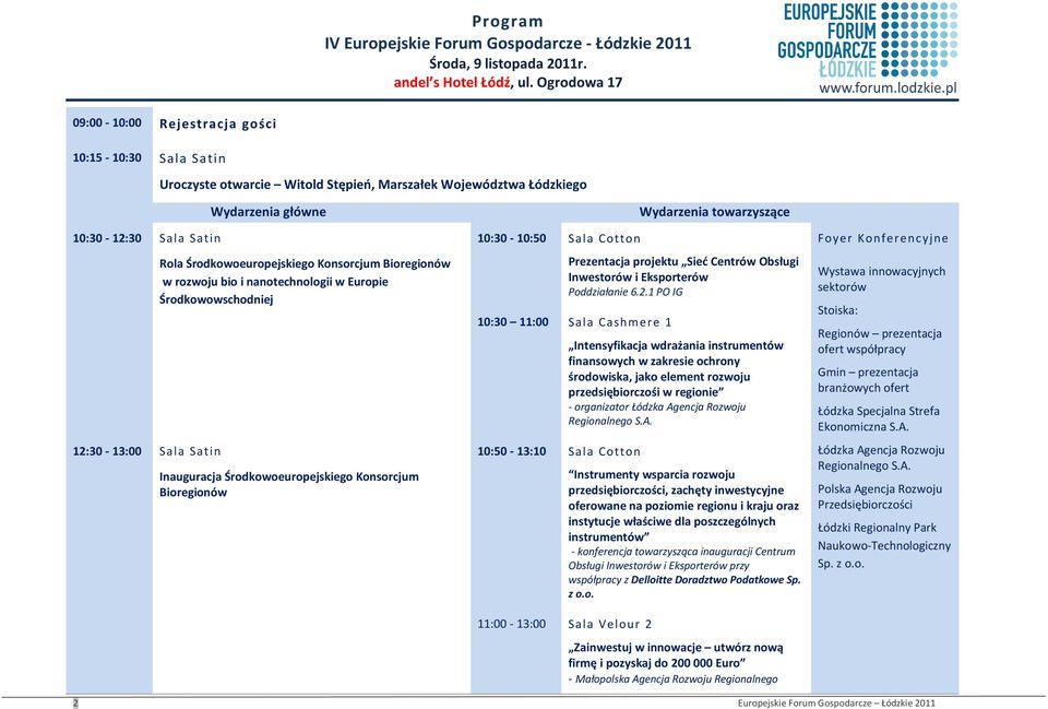 Rola Środkowoeuropejskiego Konsorcjum Bioregionów w rozwoju bio i nanotechnologii w Europie Środkowowschodniej Inauguracja Środkowoeuropejskiego Konsorcjum Bioregionów 10:30-10:50 Sala Cotton