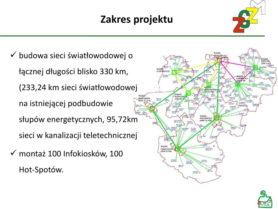 istniejącej podbudowie słupów energetycznych, 95,72km sieci