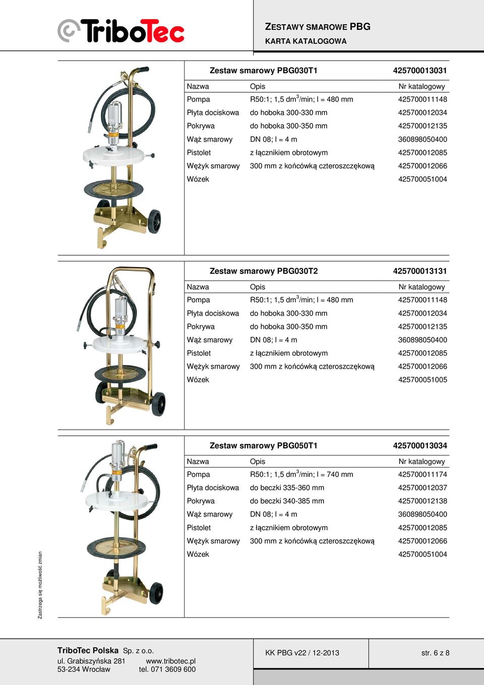 Pokrywa do hoboka 300-350 mm 425700012135 Wózek 425700051005 Zestaw smarowy PBG050T1 425700013034 Płyta dociskowa do