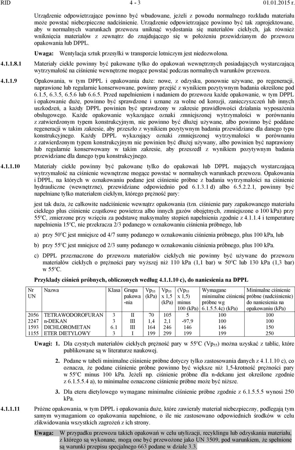 się w położeniu przewidzianym do przewozu opakowania lub DPPL. Uwaga: Wentylacja sztuk przesyłki w transporcie lotniczym jest niedozwolona. 4.1.1.8.