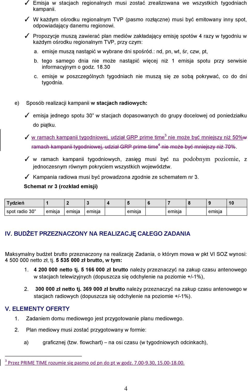 : nd, pn, wt, śr, czw, pt, b. tego samego dnia nie może nastąpić więcej niż 1 emisja spotu przy serwisie informacyjnym o godz. 18.30 c.