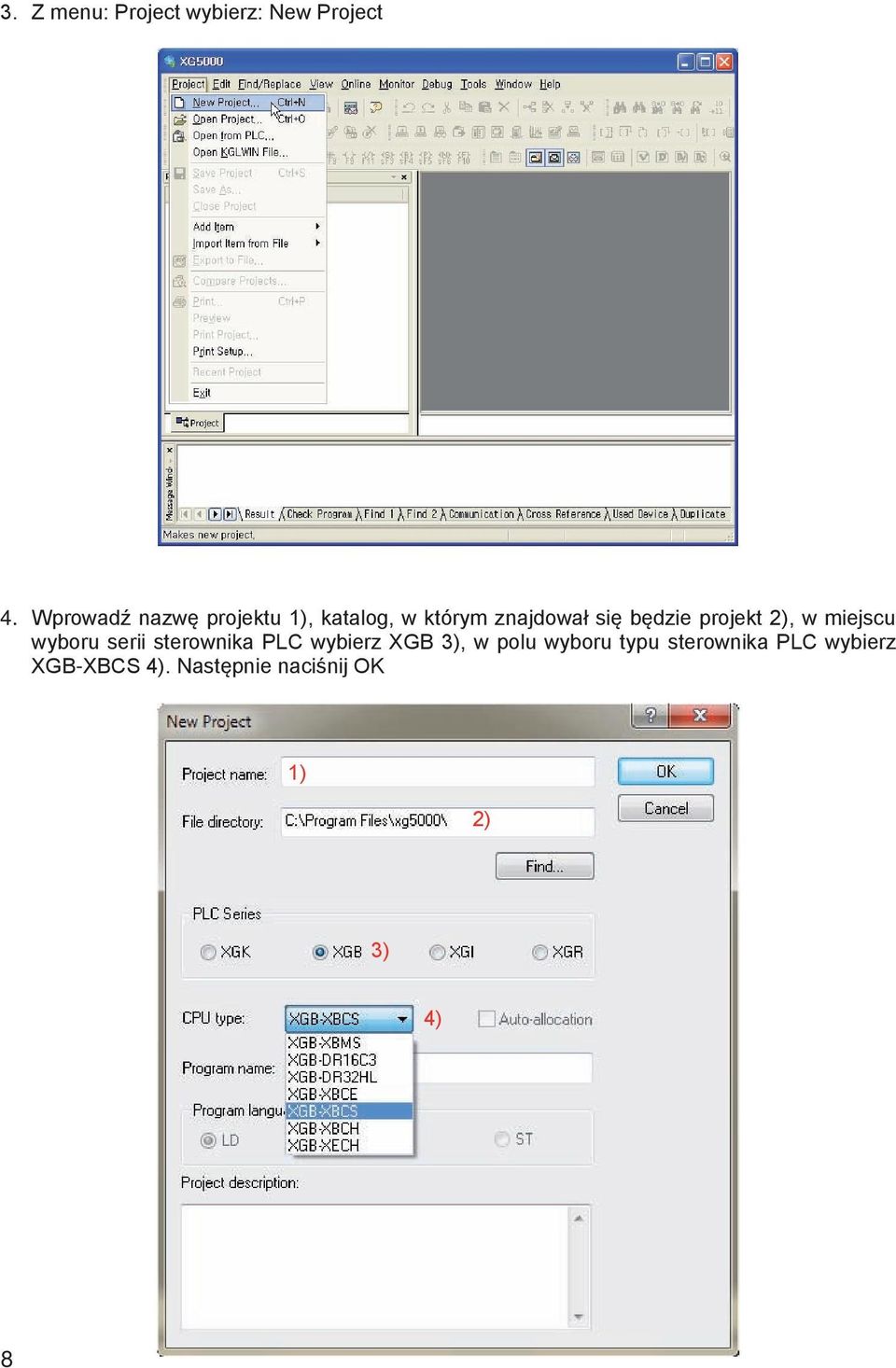 projekt 2), w miejscu wyboru serii sterownika PLC wybierz XGB