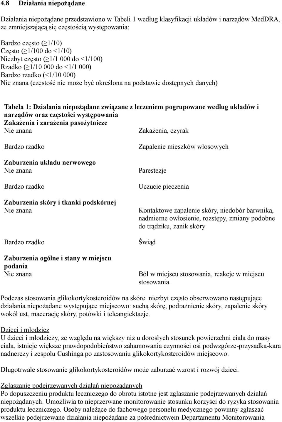 niepożądane związane z leczeniem pogrupowane według układów i narządów oraz częstości występowania Zakażenia i zarażenia pasożytnicze Zakażenia, czyrak Bardzo rzadko Zaburzenia układu nerwowego