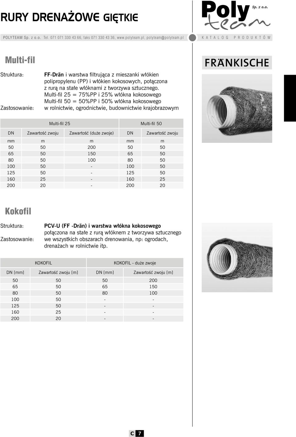 Multi-fil 25 = 75%PP i 25% włókna kokosowego Multi-fil 50 = 50%PP i 50% włókna kokosowego w rolnictwie, ogrodnictwie, budownictwie krajobrazowym Multi-fil 25 Multi-fil 50 DN Zawartość zwoju Zawartość
