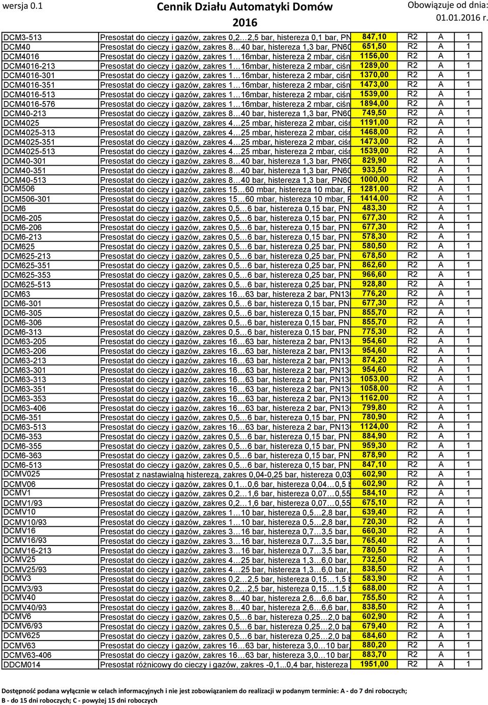 Presostat do cieczy i gazów, zakres 1 16mbar, histereza 2 mbar, ciśn 1156,00 R2 A 1 DCM4016-213 Presostat do cieczy i gazów, zakres 1 16mbar, histereza 2 mbar, ciśn 1289,00 R2 A 1 DCM4016-301