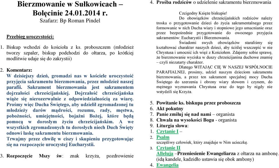 Komentarz W dzisiejszy dzień, gromadzi nas w kościele uroczystość przyjęcia sakramentu bierzmowania, przez młodzież naszej parafii.