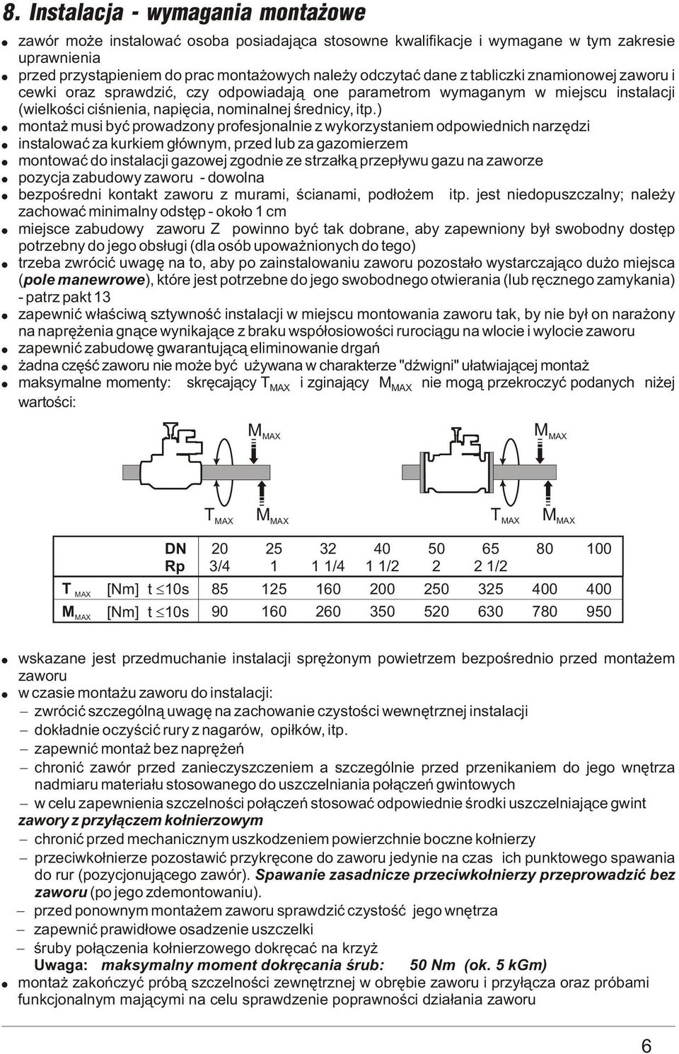 ) monta musi byæ prowadzony profesjonalnie z wykorzystaniem odpowiednich narzêdzi instalowaæ za kurkiem g³ównym, przed lub za gazomierzem montowaæ do instalacji gazowej zgodnie ze strza³k¹ przep³ywu