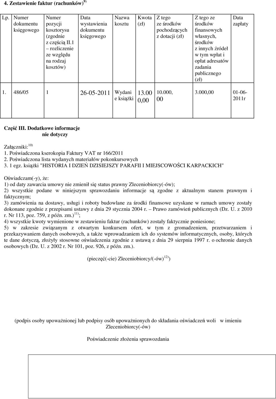 opłat adresatów publicznego (zł) Data zapłaty 1. 486/5 1 26-5-211 Wydani e książki 13., 1., 3., 1-6- 211r Część III. Dodatkowe informacje nie dotyczy Załączniki: 1) 1.