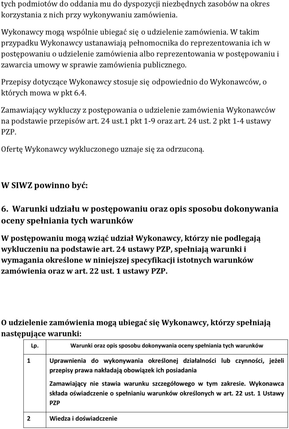 publicznego. Przepisy dotyczące Wykonawcy stosuje się odpowiednio do Wykonawców, o których mowa w pkt 6.4.