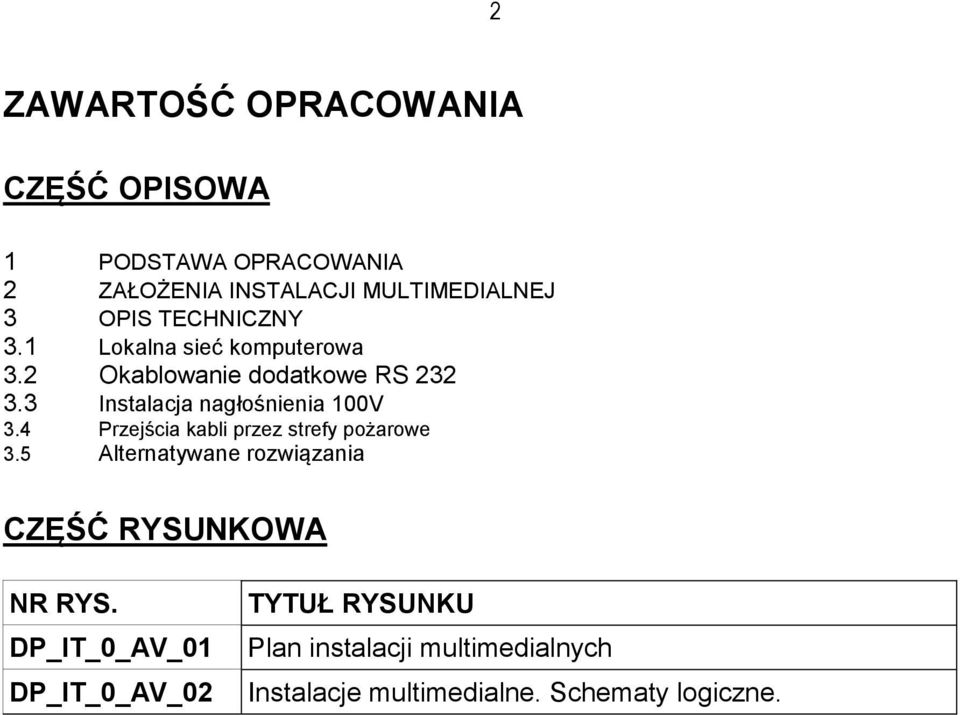 3 Instalacja nagłośnienia 100V 3.4 Przejścia kabli przez strefy pożarowe 3.