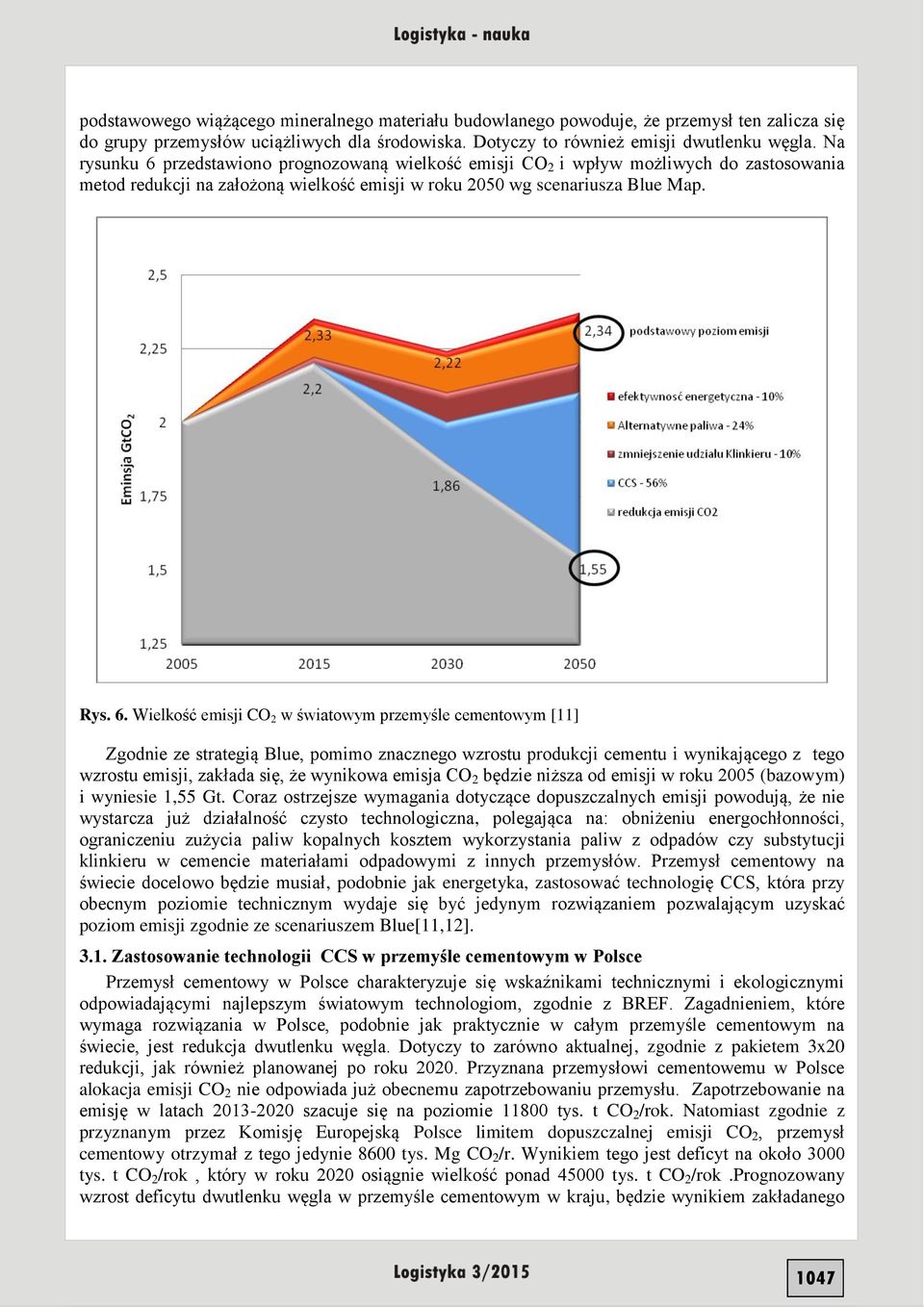 przedstawiono prognozowaną wielkość emisji CO 2 i wpływ możliwych do zastosowania metod redukcji na założoną wielkość emisji w roku 2050 wg scenariusza Blue Map. Rys. 6.