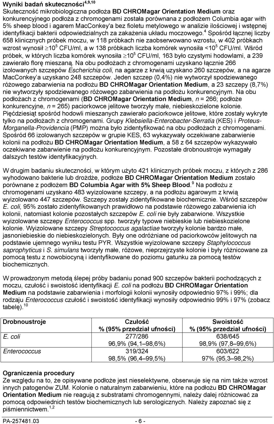 4 Spośród łącznej liczby 658 klinicznych próbek moczu, w 118 próbkach nie zaobserwowano wzrostu, w 402 próbkach wzrost wynosił 10 5 CFU/ml, a w 138 próbkach liczba komórek wynosiła <10 5 CFU/ml.