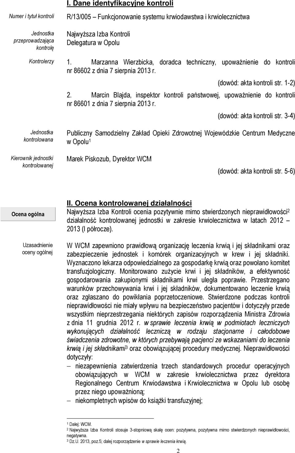 Marcin Blajda, inspektor kontroli państwowej, upoważnienie do kontroli nr 86601 z dnia 7 sierpnia 2013 r. (dowód: akta kontroli str.