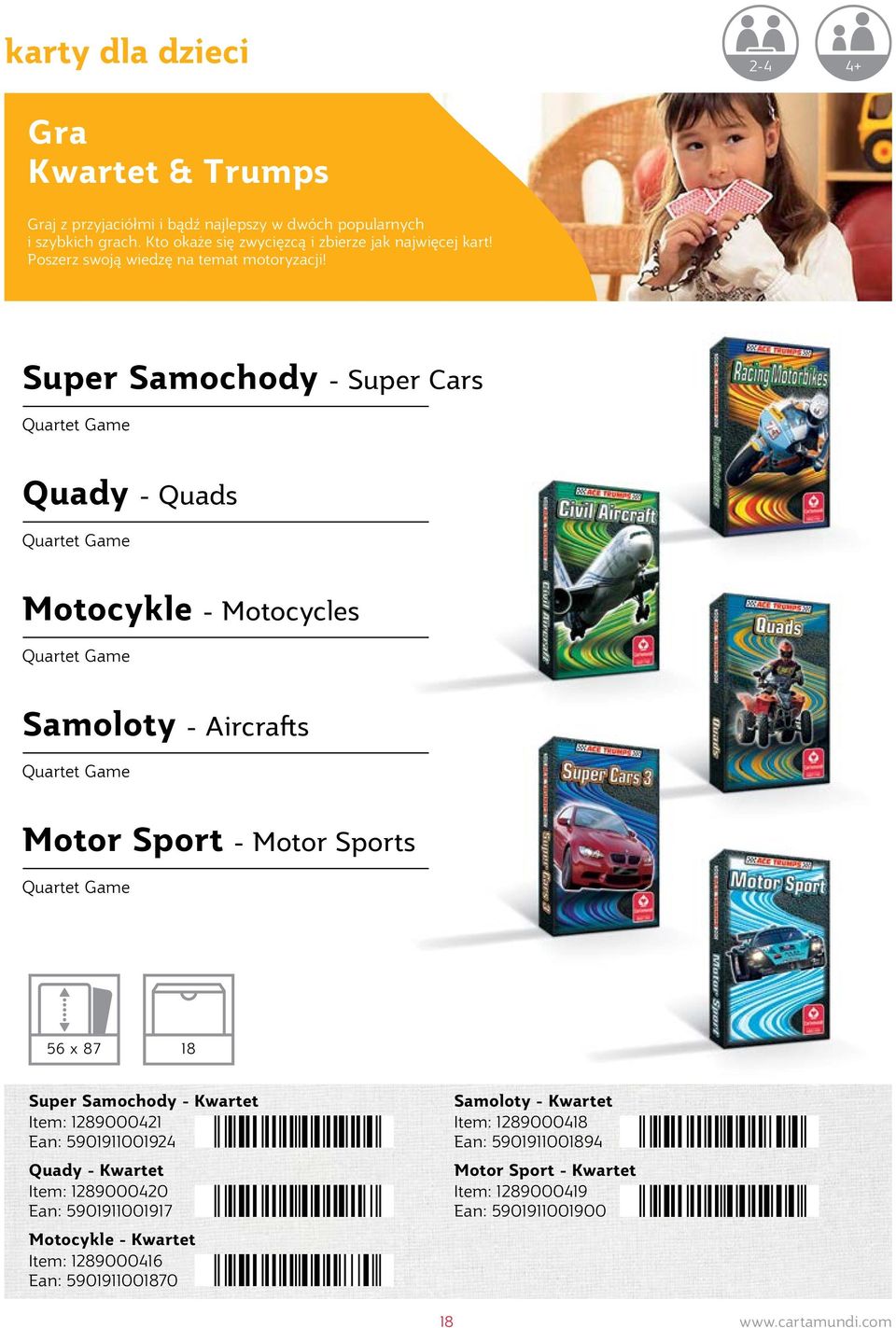 Super Samochody - Super Cars Quartet Game Quady - Quads Quartet Game Motocykle - Motocycles Quartet Game Samoloty - Aircrafts Quartet Game Motor Sport - Motor Sports Quartet