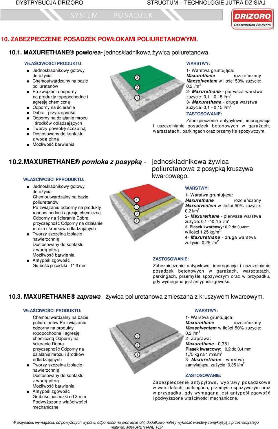 mrozu i środków odladzających Tworzy powłokę szczelną Dostosowany do kontaktu z wodą pitną Możliwość barwienia Maxurethane rozcieńczony Maxsolventem w ilości 50% zużycie: 0,2 l/m 2 2- Maxurethane -