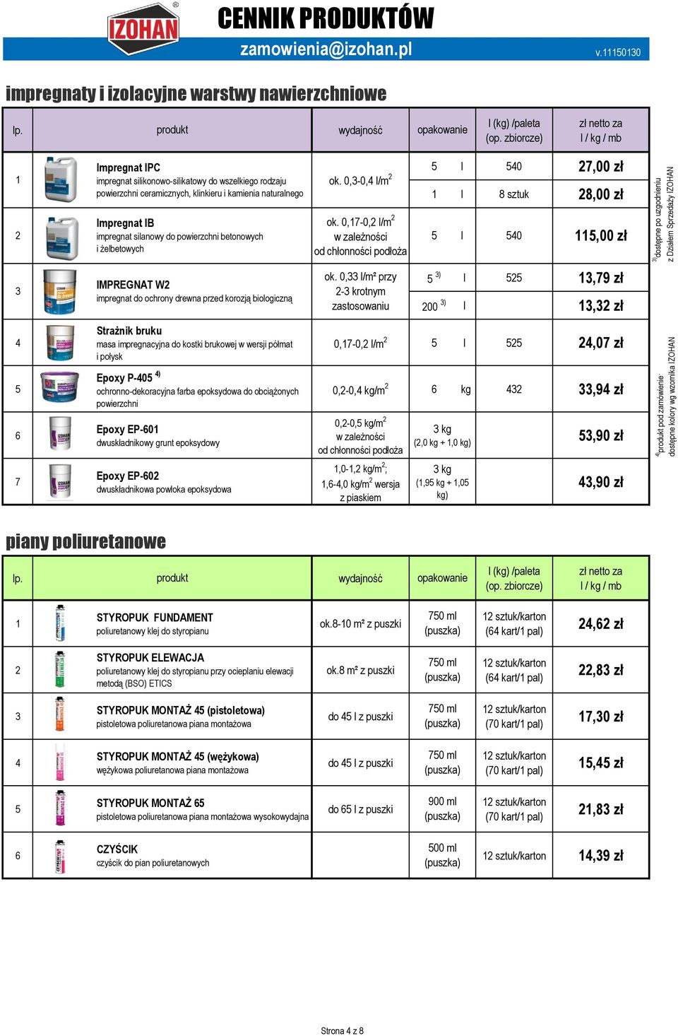 żelbetowych ok. 0,-0, l/m ok. 0,-0, l/m od chłonności podłoża l 0,00 zł l 8 sztuk 8,00 zł l 0,00 zł ) dostępne po uzgodnieniu IMPREGNAT W impregnat do ochrony drewna przed korozją biologiczną ok.