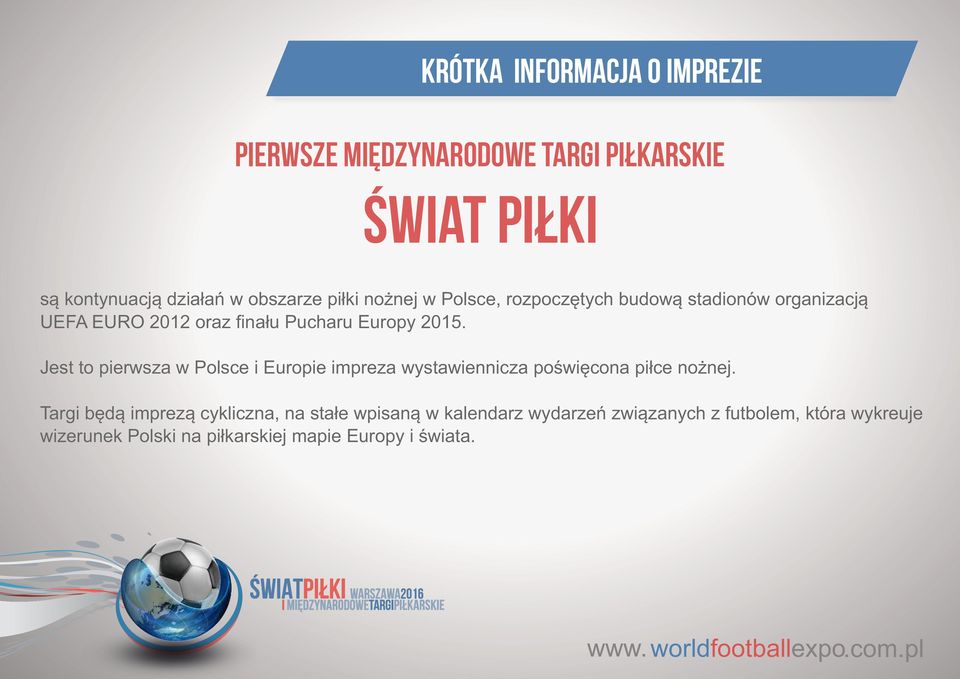 Jest to pierwsza w Polsce i Europie impreza wystawiennicza poświęcona piłce nożnej.