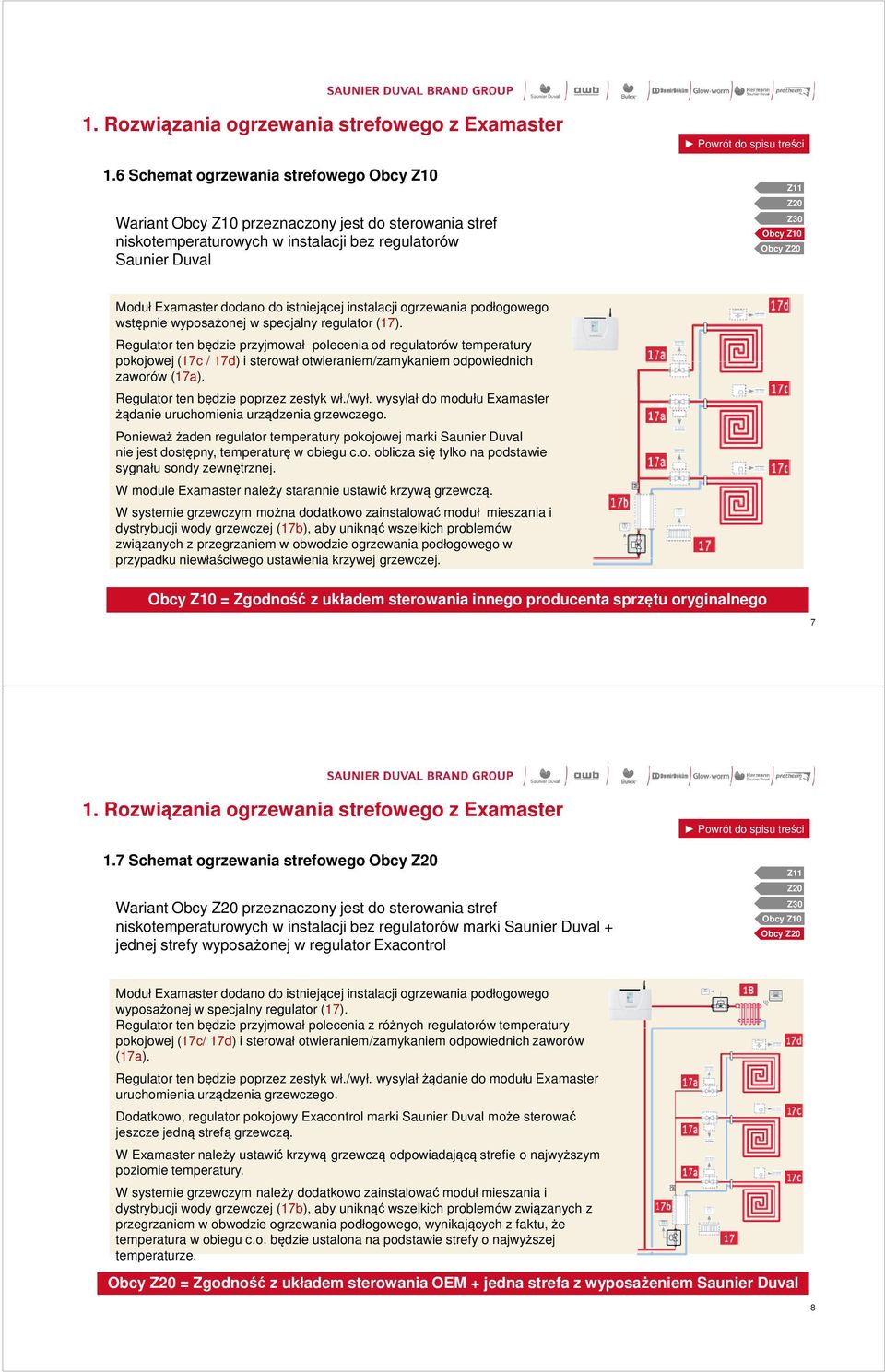 Regulator ten będzie przyjmował polecenia od regulatorów temperatury pokojowej (17c / 17d) i sterował otwieraniem/zamykaniem odpowiednich zaworów (17a). Regulator ten będzie poprzez zestyk wł./wył.