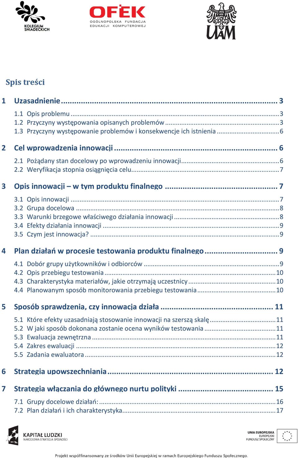 .. 7 3.2 Grupa docelowa... 8 3.3 Warunki brzegowe właściwego działania innowacji... 8 3.4 Efekty działania innowacji... 9 3.5 Czym jest innowacja?