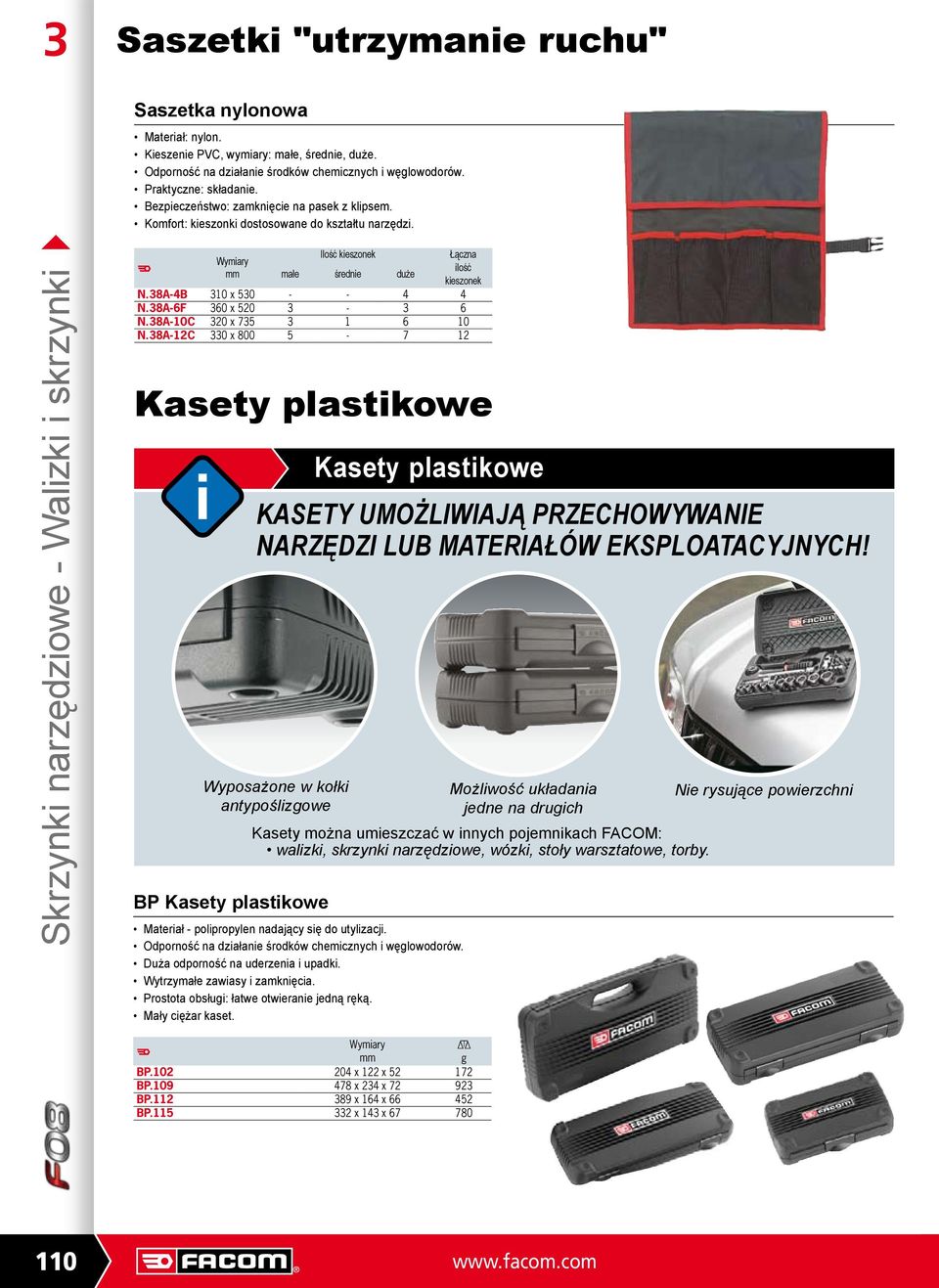 Skrzynki narzędziowe - Walizki i skrzynki F Wymiary mm Kasety plastikowe Kasety plastikowe KASETY UMOŻLIWIAJĄ PRZECHOWYWANIE NARZĘDZI LUB MATERIAŁÓW EKSPLOATACYJNYCH!