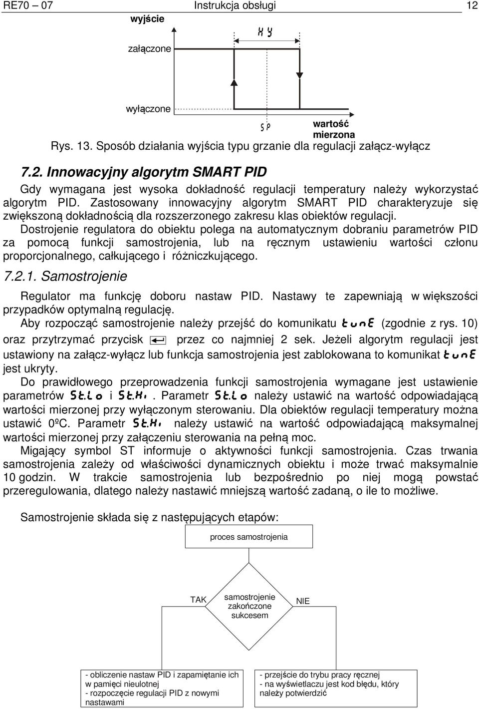 Dostrojenie regulatora do obiektu polega na automatycznym dobraniu parametrów PID za pomocą funkcji samostrojenia, lub na ręcznym ustawieniu wartości członu proporcjonalnego, całkującego i