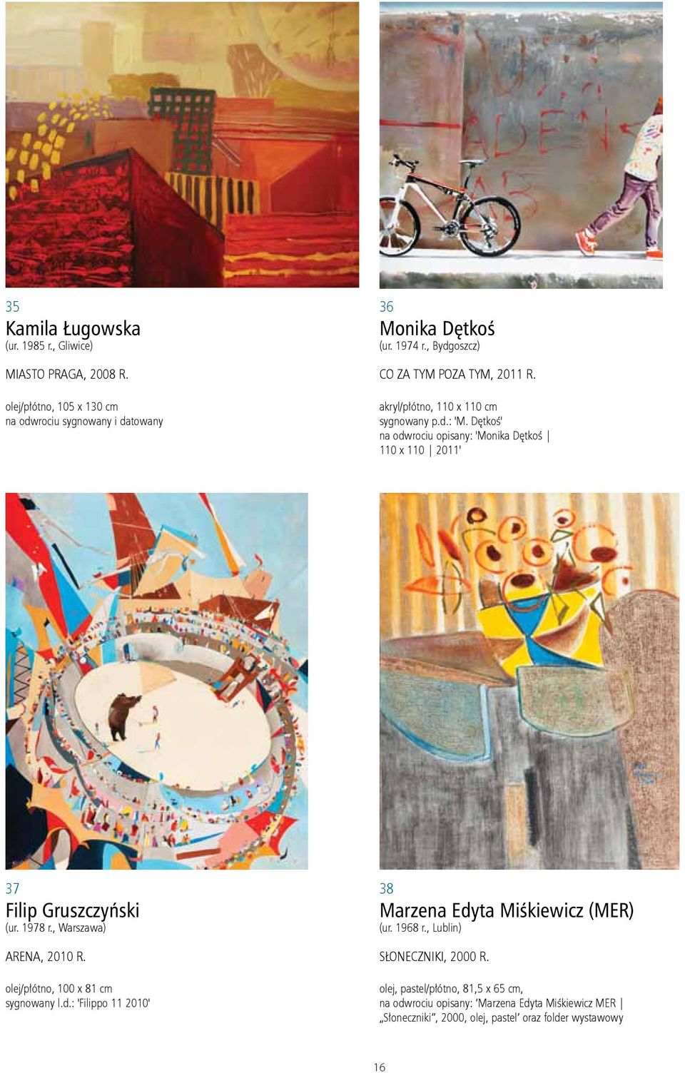 Dętkoś' na odwrociu opisany: 'Monika Dętkoś 110 x 110 2011' 37 Filip Gruszczyński (ur. 1978 r., Warszawa) Arena, 2010 r. olej/płótno, 100 x 81 cm sygnowany l.d.: 'Filippo 11 2010' 38 Marzena Edyta Miśkiewicz (MER) (ur.