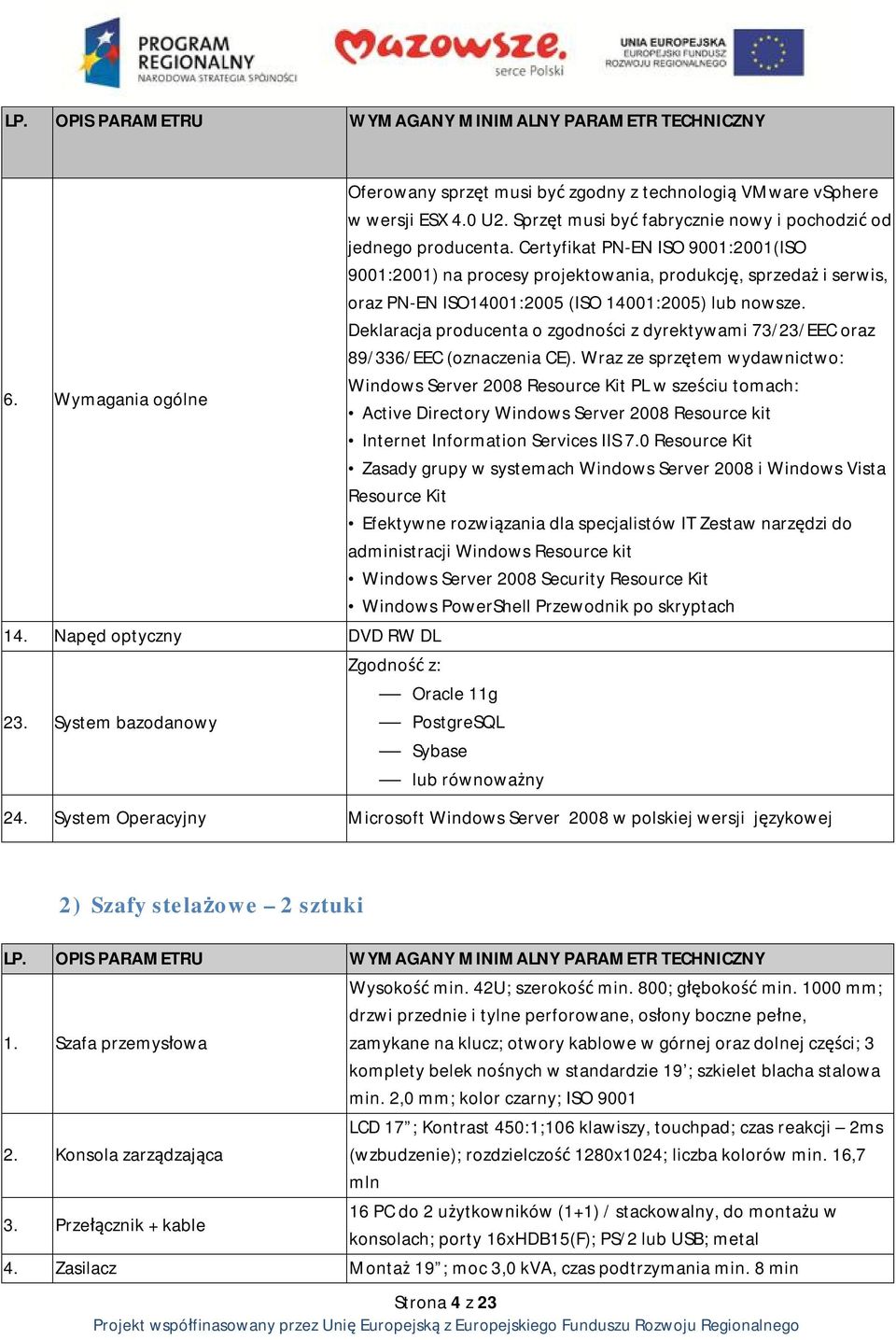 Certyfikat PN-EN ISO 9001:2001(ISO 9001:2001) na procesy projektowania, produkcję, sprzedaż i serwis, oraz PN-EN ISO14001:2005 (ISO 14001:2005) lub nowsze.