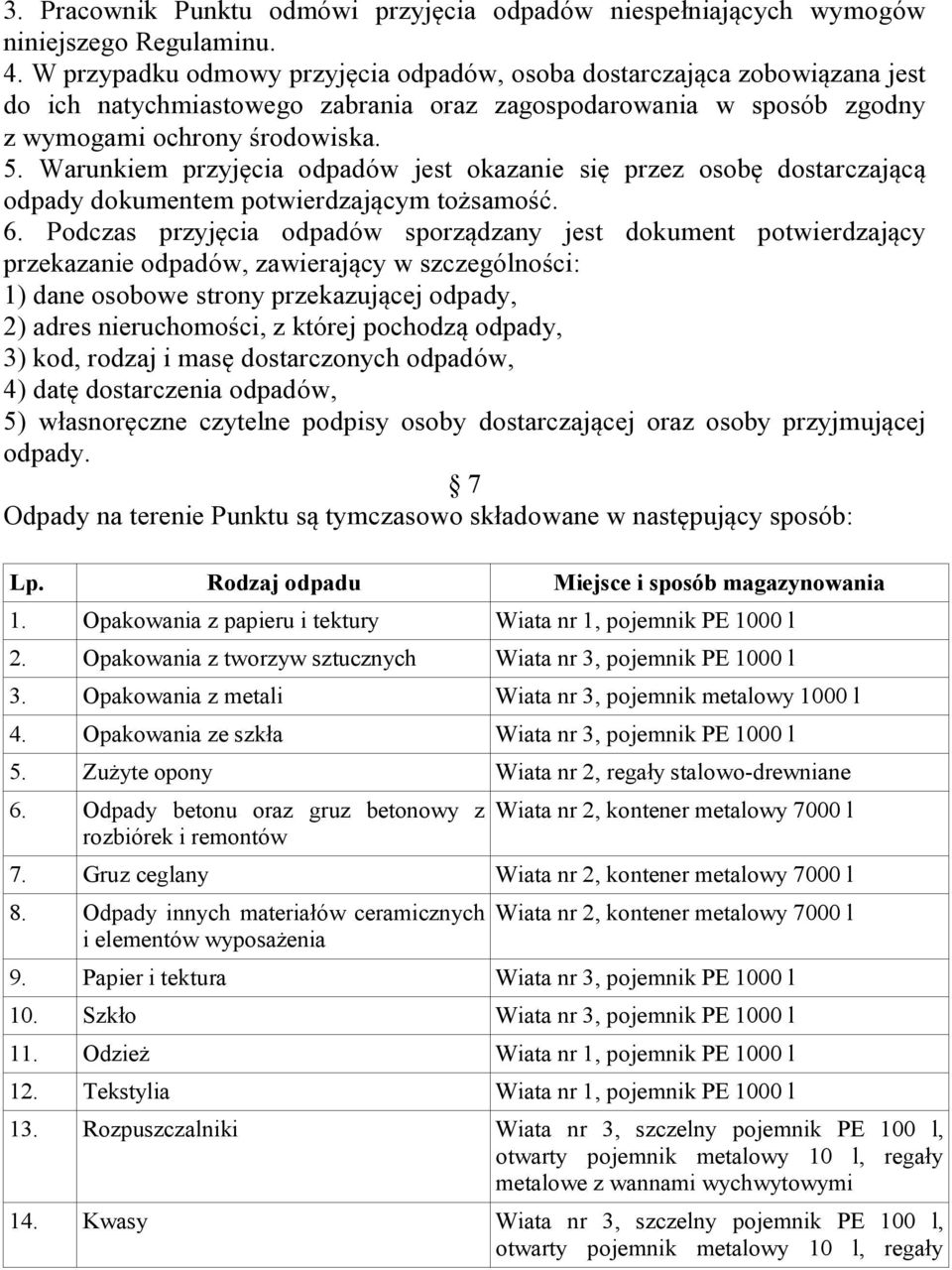 Warunkiem przyjęcia odpadów jest okazanie się przez osobę dostarczającą odpady dokumentem potwierdzającym tożsamość. 6.