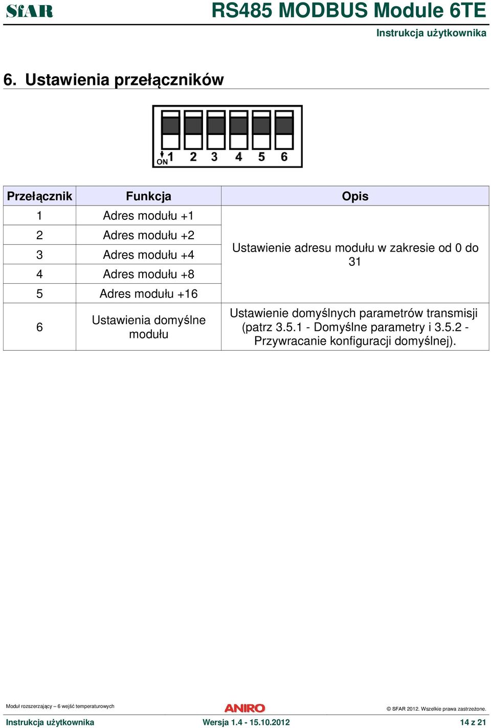 zakresie od 0 do 31 Ustawienie domyślnych parametrów transmisji (patrz 3.5.