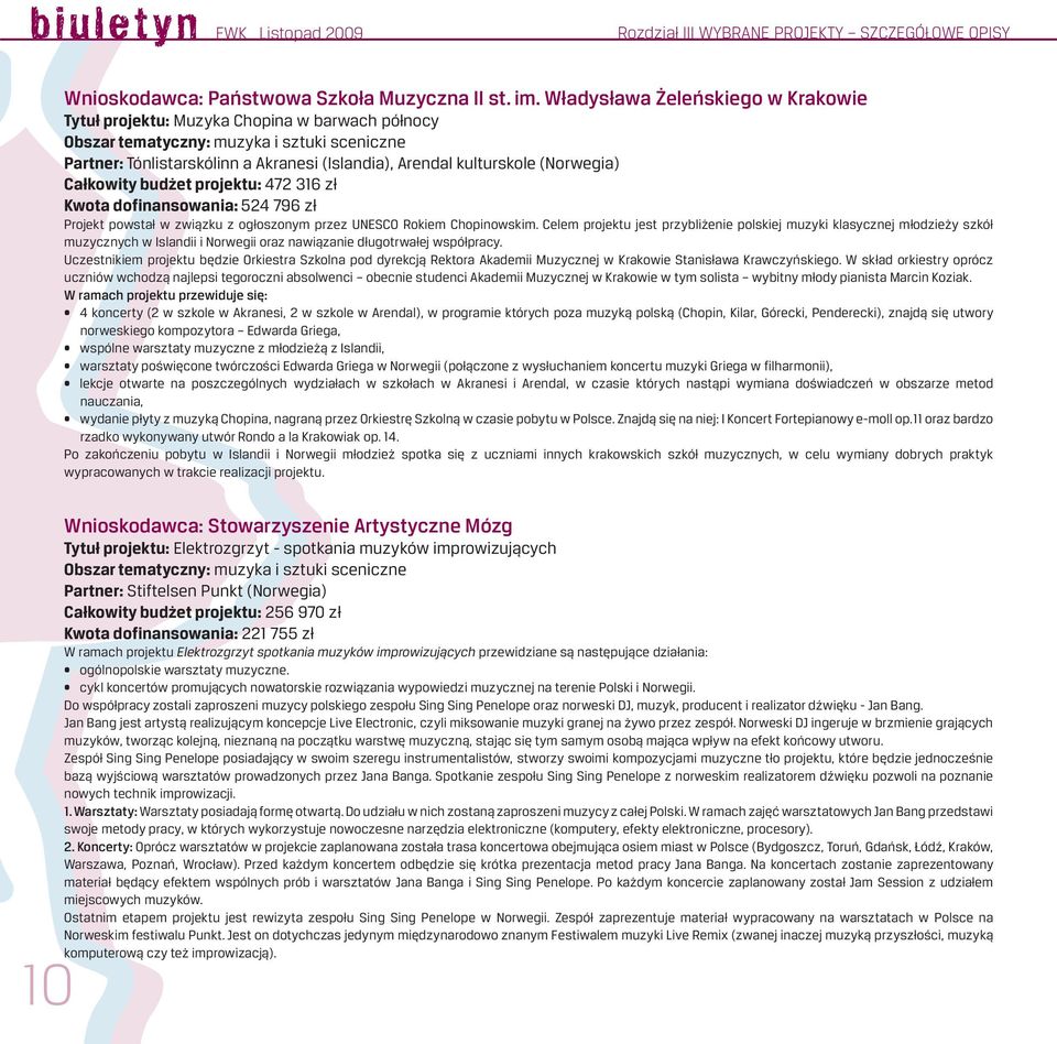(Norwegia) Całkowity budżet projektu: 472 316 zł Kwota dofinansowania: 524 796 zł Projekt powstał w związku z ogłoszonym przez UNESCO Rokiem Chopinowskim.