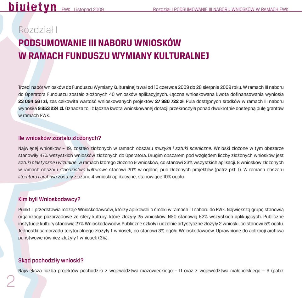 Łączna wnioskowana kwota dofinansowania wyniosła 23 094 561 zł, zaś całkowita wartość wnioskowanych projektów 27 980 722 zł. Pula dostępnych środków w ramach III naboru wynosiła 9 853 224 zł.
