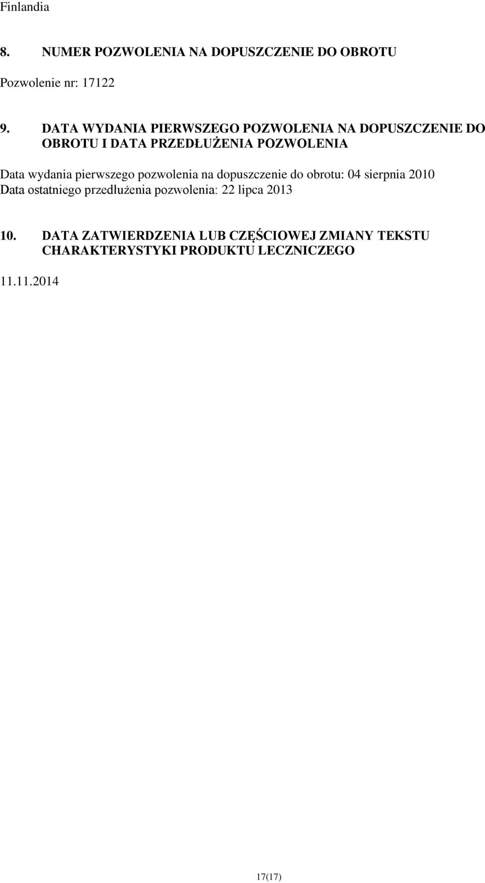 wydania pierwszego pozwolenia na dopuszczenie do obrotu: 04 sierpnia 2010 Data ostatniego przedłużenia