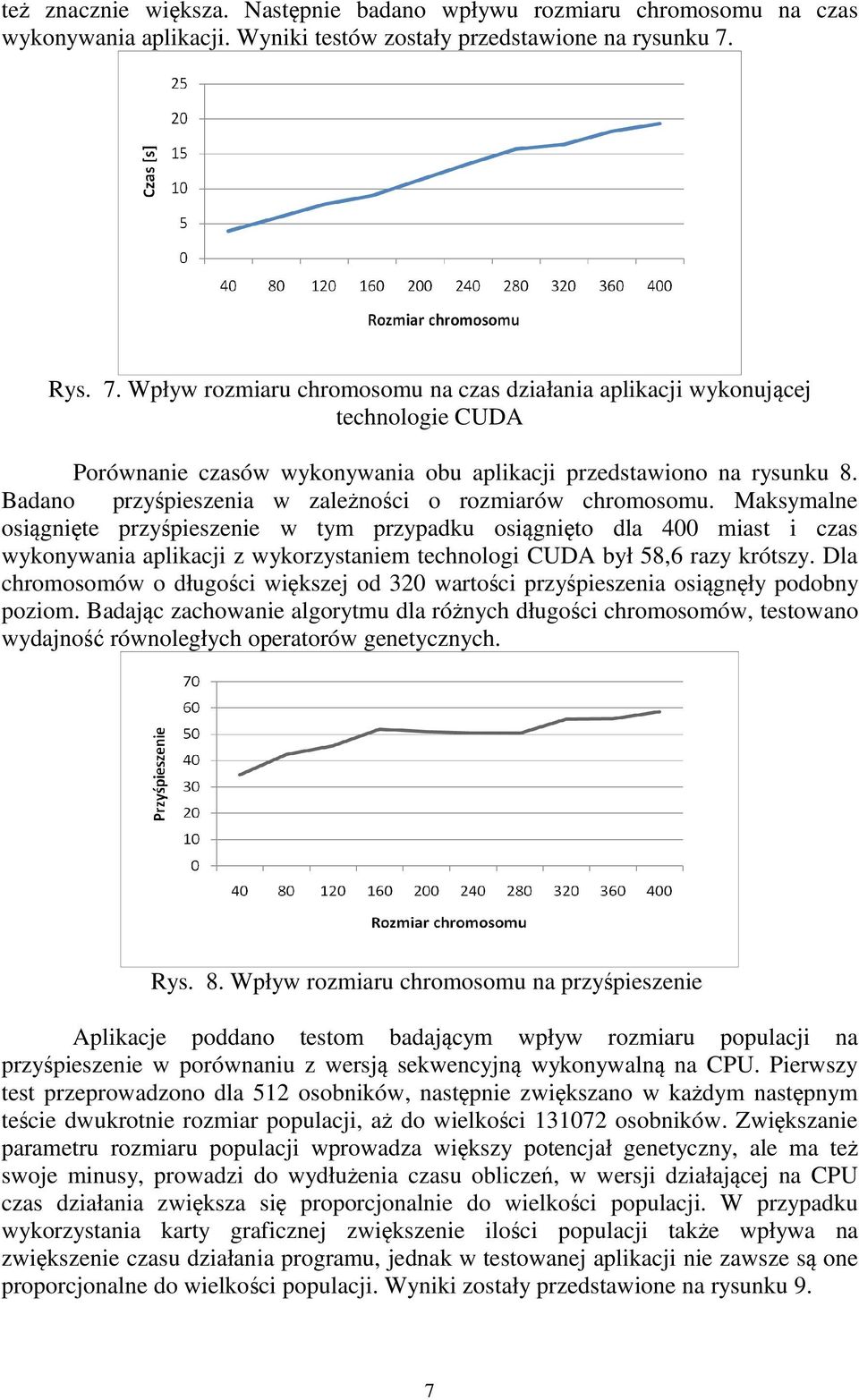 Badano przyśpieszenia w zależności o rozmiarów chromosomu.