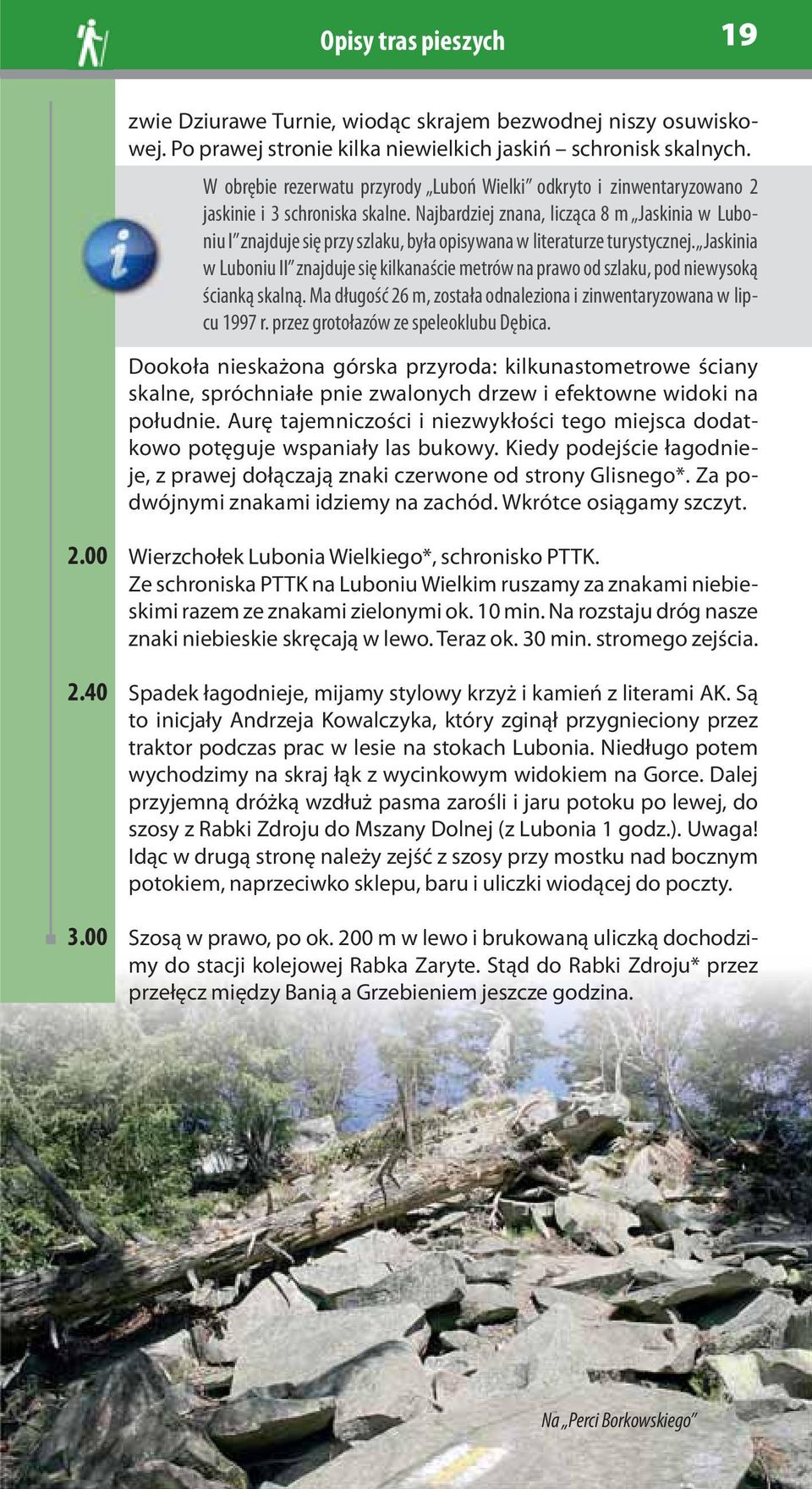 Najbardziej znana, licząca 8 m Jaskinia w Luboniu I znajduje się przy szlaku, była opisywana w literaturze turystycznej.