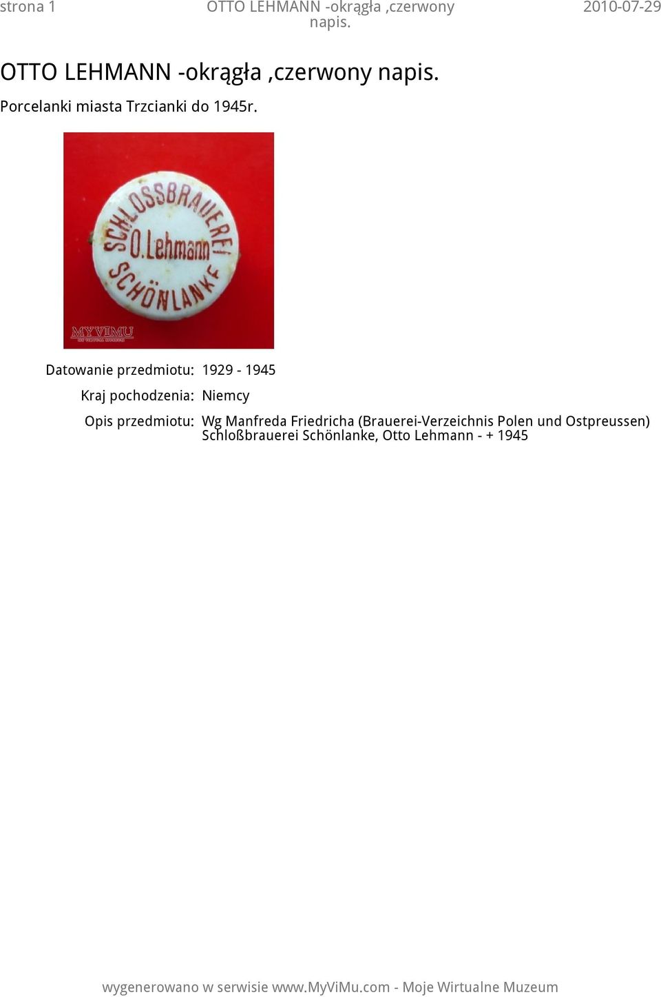 przedmiotu: Wg Manfreda Friedricha (Brauerei-Verzeichnis