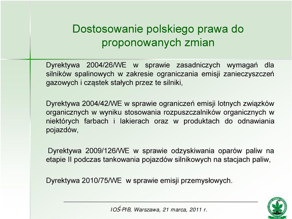 organicznych w wyniku stosowania rozpuszczalników organicznych w niektórych farbach i lakierach oraz w produktach do odnawiania pojazdów, Dyrektywa