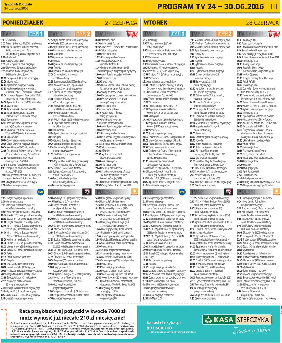 ) film dokumentalny, Wielka Brytania 2015 8:00 Wiadomości 8:15 Polityka przy kawie 8:30 Rok w ogrodzie (594) magazyn 9:00 Blondynka: (8) 9:55 Korzenie: Następne pokolenia (1/14) 11:00 Drużyna A 4: