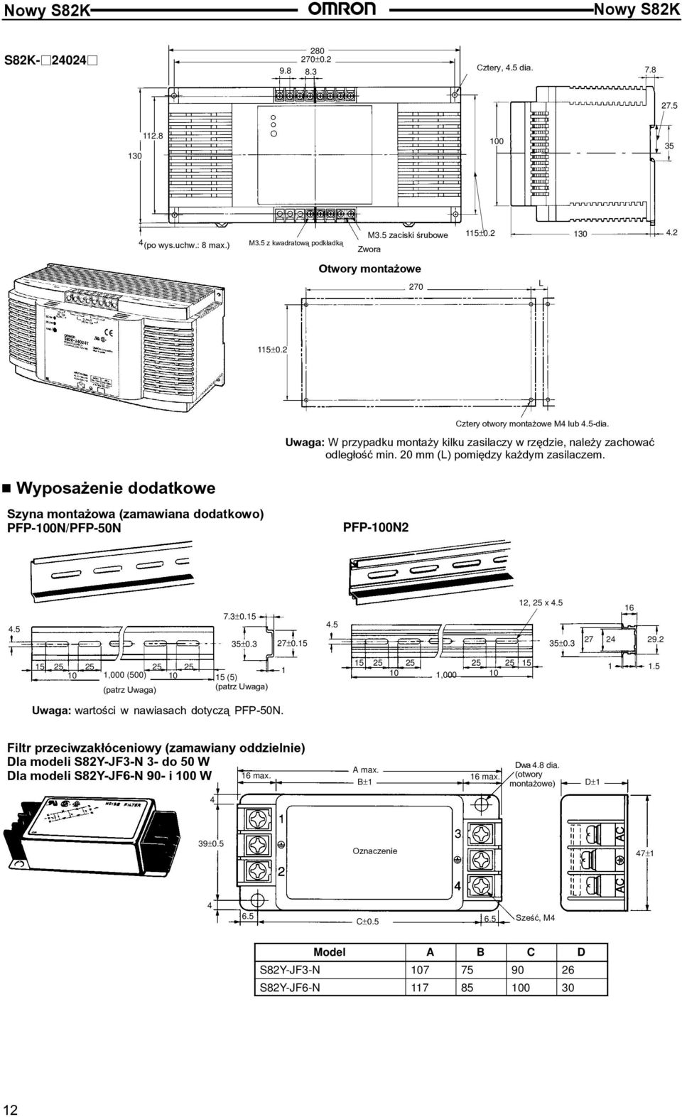 Wyposa enie dodatkowe Szyna monta owa (zamawiana dodatkowo) PFP-100N/PFP-50N PFP-100N2 4.5 7.3±0.15 35±0.3 27±0.15 4.5 12, 25 x 4.5 35±0.3 27 24 16 29.