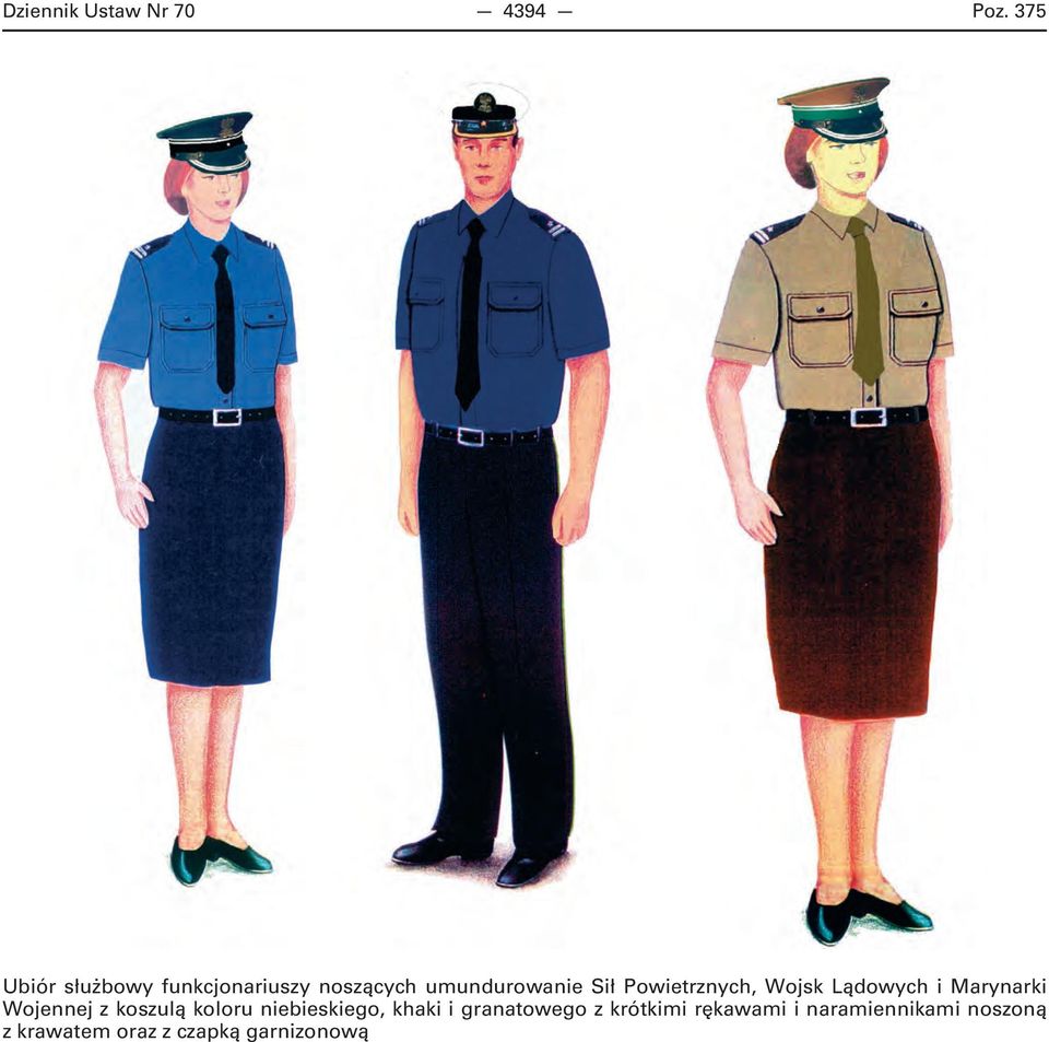 Powietrznych, Wojsk Lądowych i Marynarki Wojennej z koszulą koloru