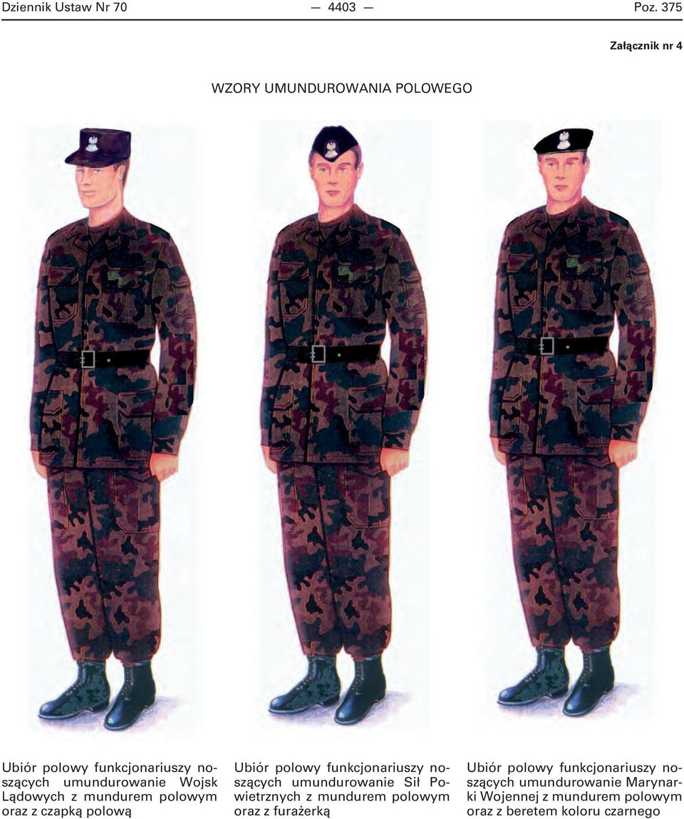Wojsk Lądowych z mundurem polowym oraz z czapką polową Ubiór polowy funkcjonariuszy noszących