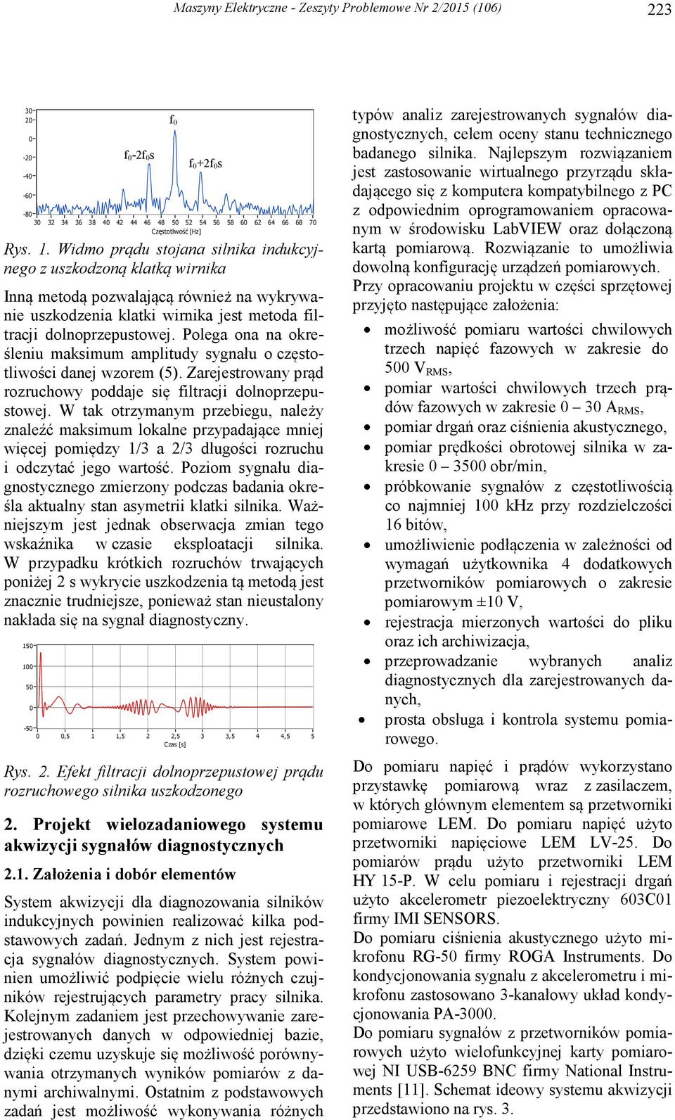 Polega ona na określeniu maksimum amplitudy sygnału o częstotliwości danej wzorem (5). Zarejestrowany prąd rozruchowy poddaje się filtracji dolnoprzepustowej.