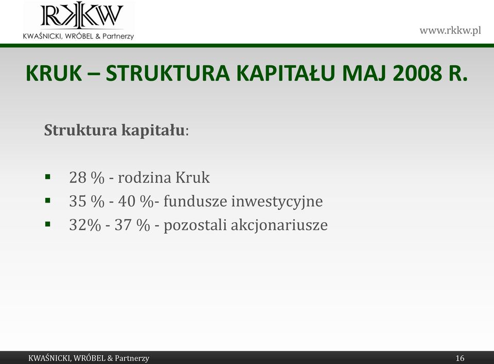 - 40 %- fundusze inwestycyjne 32% - 37 % -