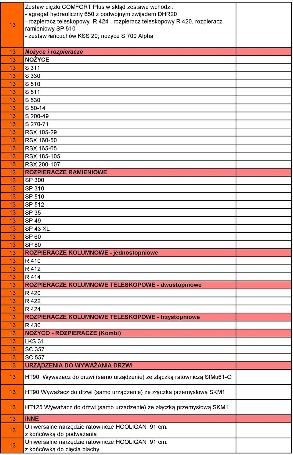 13 RSX 5-105 13 RSX 200-107 13 ROZPIERACZE RAMIENIOWE 13 SP 300 13 SP 310 13 SP 510 13 SP 512 13 SP 35 13 SP 49 13 SP 43 XL 13 SP 60 13 SP 80 13 ROZPIERACZE KOLUMNOWE - jednostopniowe 13 R 410 13 R