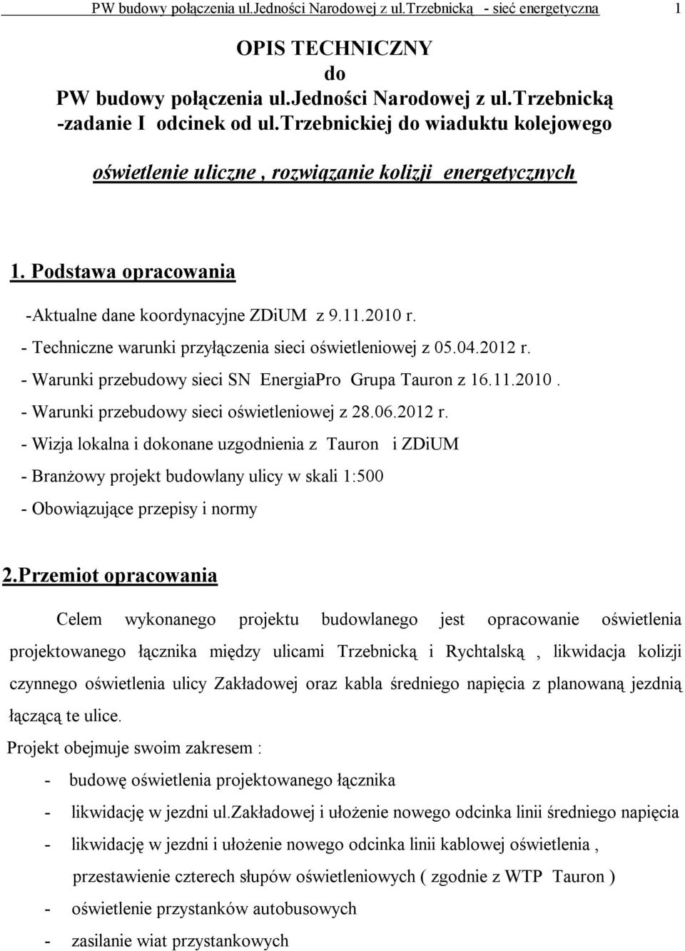 - Techniczne warunki przyłączenia sieci oświetleniowej z 05.04.2012 r.
