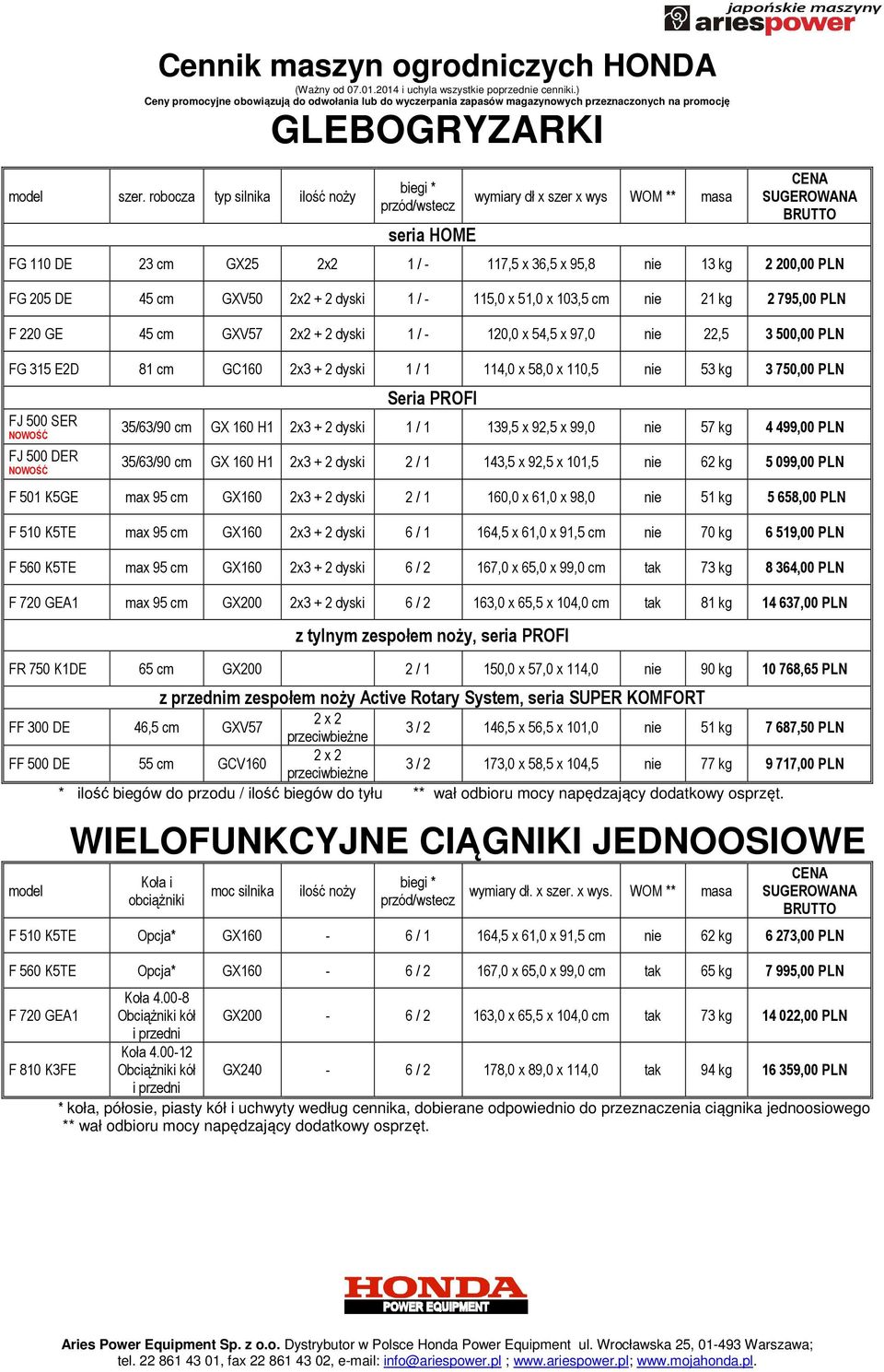 cm GXV50 2x2 + 2 dyski 1 / - 115,0 x 51,0 x 103,5 cm nie 21 kg 2 795,00 PLN F 220 GE 45 cm GXV57 2x2 + 2 dyski 1 / - 120,0 x 54,5 x 97,0 nie 22,5 3 500,00 PLN FG 315 E2D 81 cm GC160 2x3 + 2 dyski 1 /