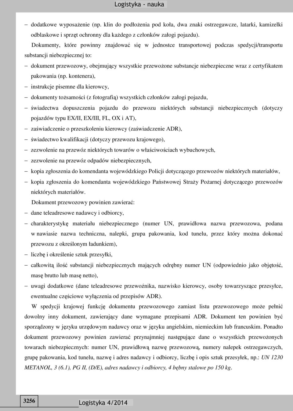 niebezpieczne wraz z certyfikatem pakowania (np.